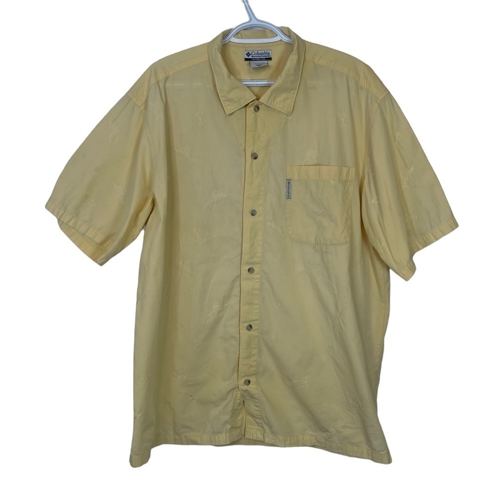 Columbia Yellow Embroidered Shirt Sleeve Cotton Casual Hawaiian Dress Shirt XL